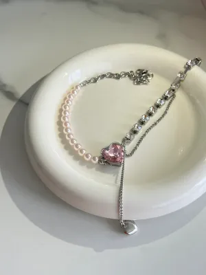 Sparkling Zircon Rhinestone Pearl Love Bracelet